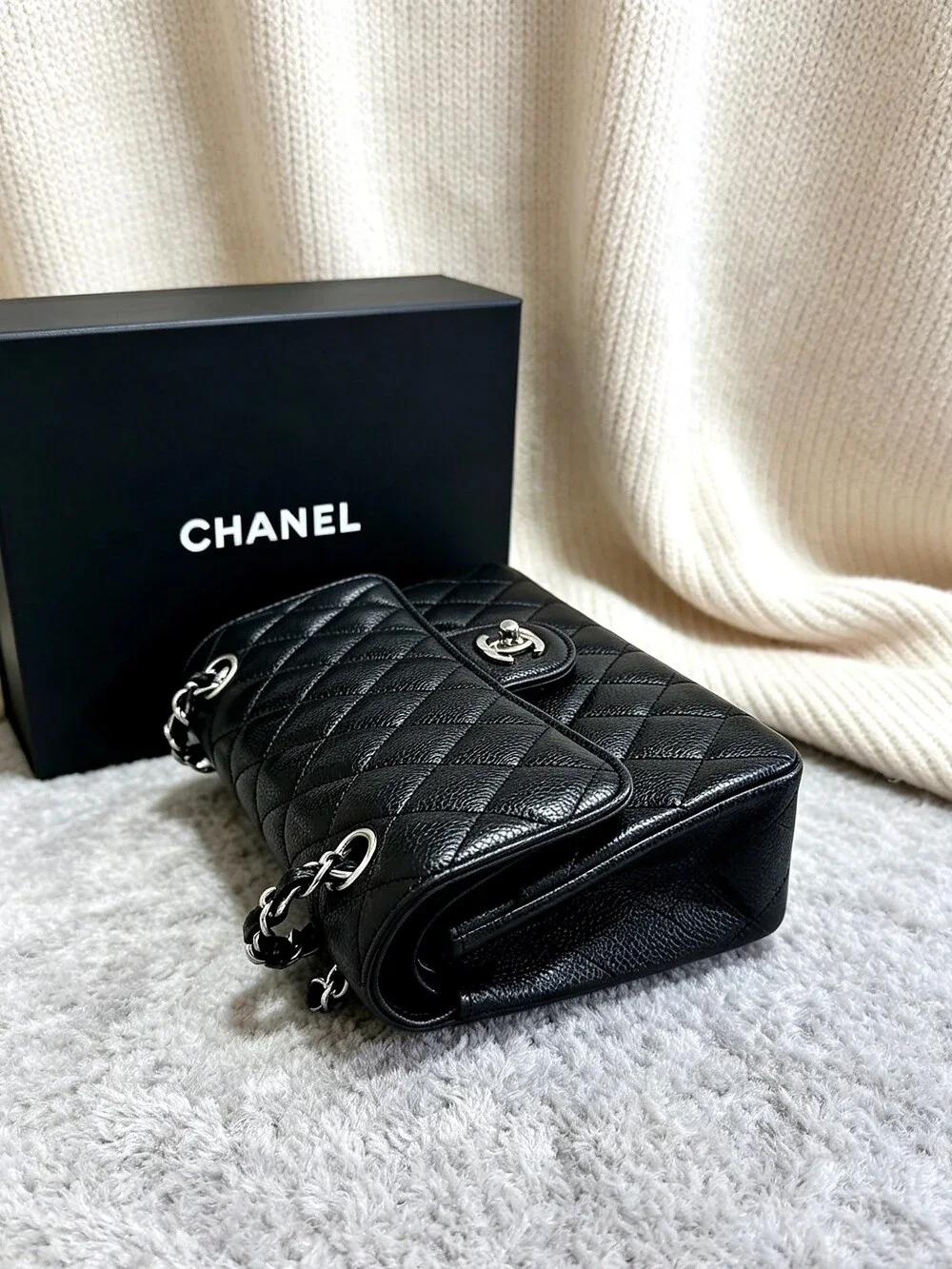 CHANEL Classic Flap Bag in Black Caviar Leather